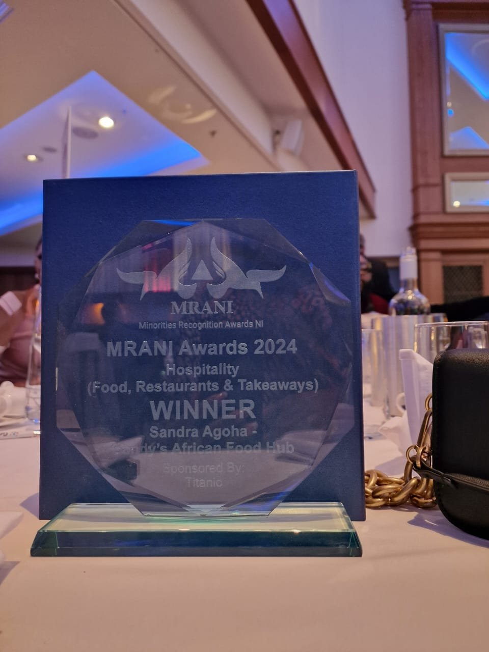 MRANI Awards 2024 Hospitality Winner trophy for Sandy's African Food Hub